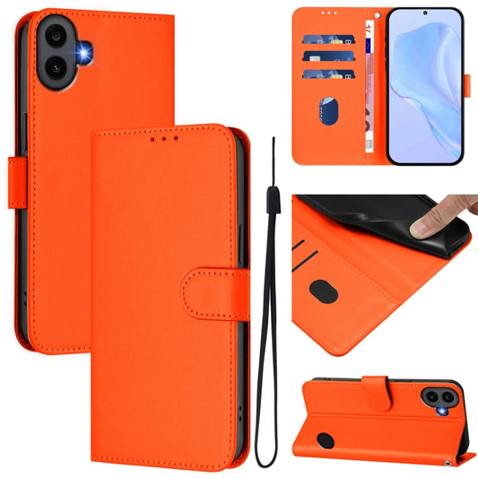 For Nothing CMF Phone 1 Skin Feel Solid Color Leather Phone Case with Lanyard(Orange) - More Brand by buy2fix | Online Shopping UK | buy2fix