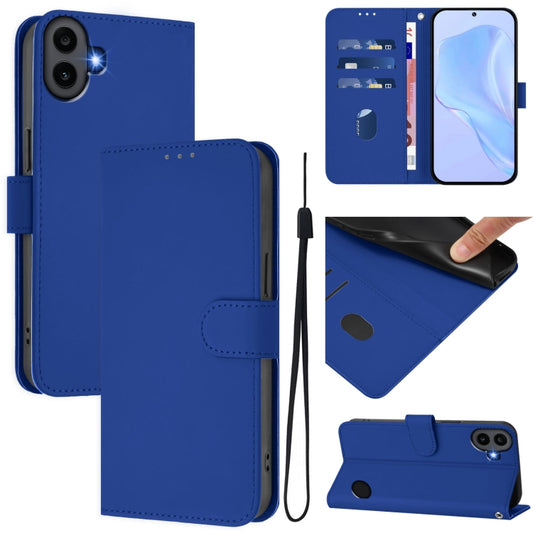 For Nothing CMF Phone 1 Skin Feel Solid Color Leather Phone Case with Lanyard(Dark Blue) - More Brand by buy2fix | Online Shopping UK | buy2fix