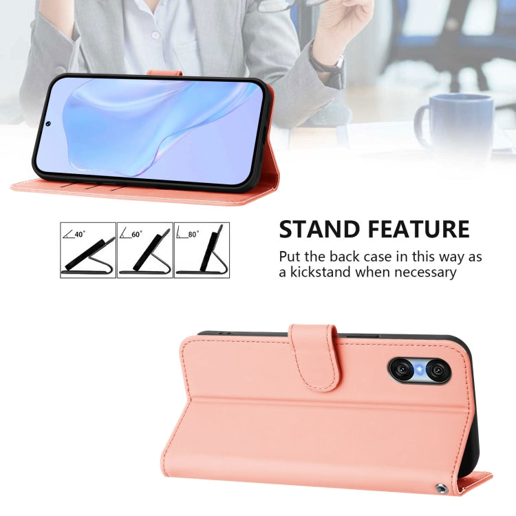 For Sony Xperia 10 VI 2024 Skin Feel Solid Color Leather Phone Case with Lanyard(Pink) - Sony Cases by buy2fix | Online Shopping UK | buy2fix