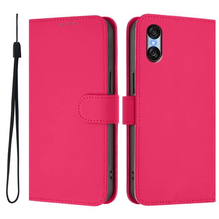 For Sony Xperia 10 VI 2024 Skin Feel Solid Color Leather Phone Case with Lanyard(Rose Red) - Sony Cases by buy2fix | Online Shopping UK | buy2fix