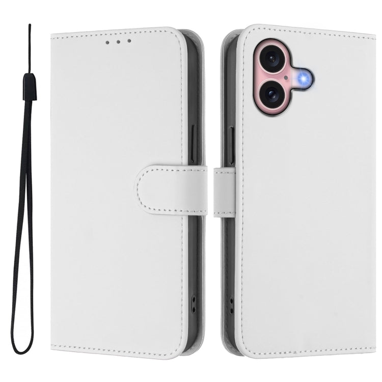 For iPhone 16 Skin Feel Solid Color Leather Phone Case with Lanyard(White) - iPhone 16 Cases by buy2fix | Online Shopping UK | buy2fix