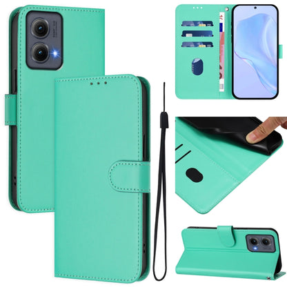 For Motorola Edge 5G 2024 Skin Feel Solid Color Leather Phone Case with Lanyard(Green) - Motorola Cases by buy2fix | Online Shopping UK | buy2fix