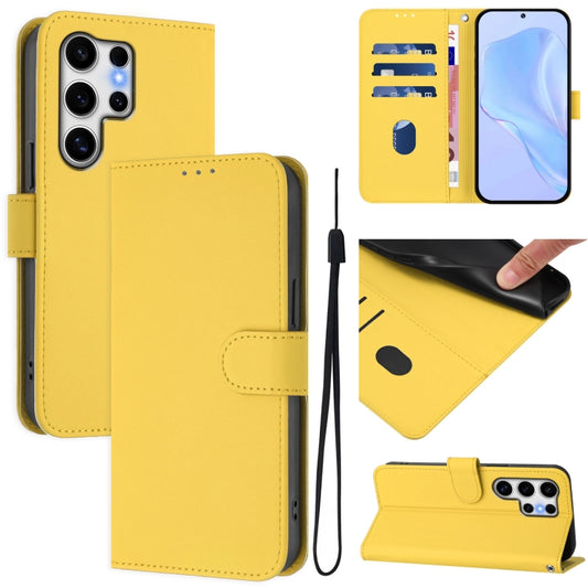 For Samsung Galaxy S25 Ultra 5G Skin Feel Solid Color Leather Phone Case with Lanyard(Lemon Yellow) - Galaxy S25 Ultra 5G Cases by buy2fix | Online Shopping UK | buy2fix