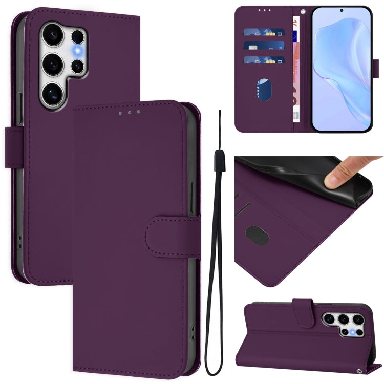 For Samsung Galaxy S25 Ultra 5G Skin Feel Solid Color Leather Phone Case with Lanyard(Violet) - Galaxy S25 Ultra 5G Cases by buy2fix | Online Shopping UK | buy2fix