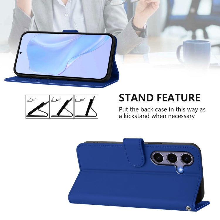 For Samsung Galaxy S25 5G Skin Feel Solid Color Leather Phone Case with Lanyard(Dark Blue) - Galaxy S25 5G Cases by buy2fix | Online Shopping UK | buy2fix