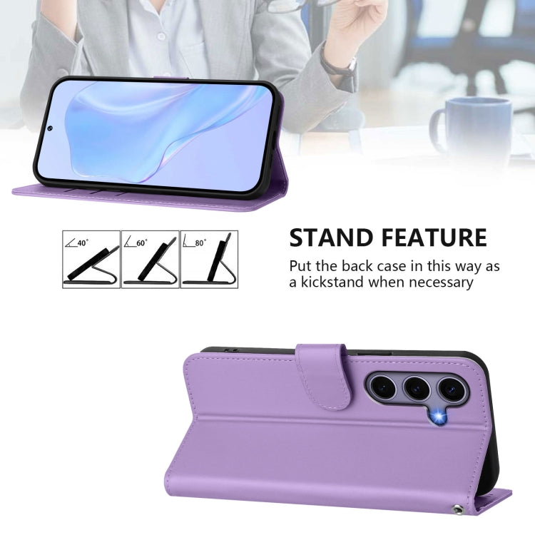 For Samsung Galaxy S25 5G Skin Feel Solid Color Leather Phone Case with Lanyard(Lavender Purple) - Galaxy S25 5G Cases by buy2fix | Online Shopping UK | buy2fix