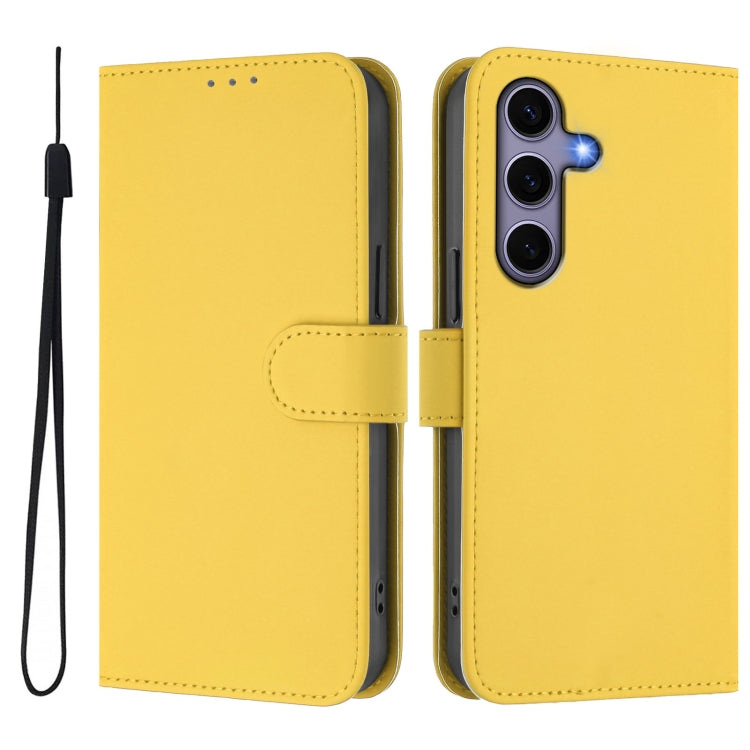 For Samsung Galaxy S25 5G Skin Feel Solid Color Leather Phone Case with Lanyard(Lemon Yellow) - Galaxy S25 5G Cases by buy2fix | Online Shopping UK | buy2fix