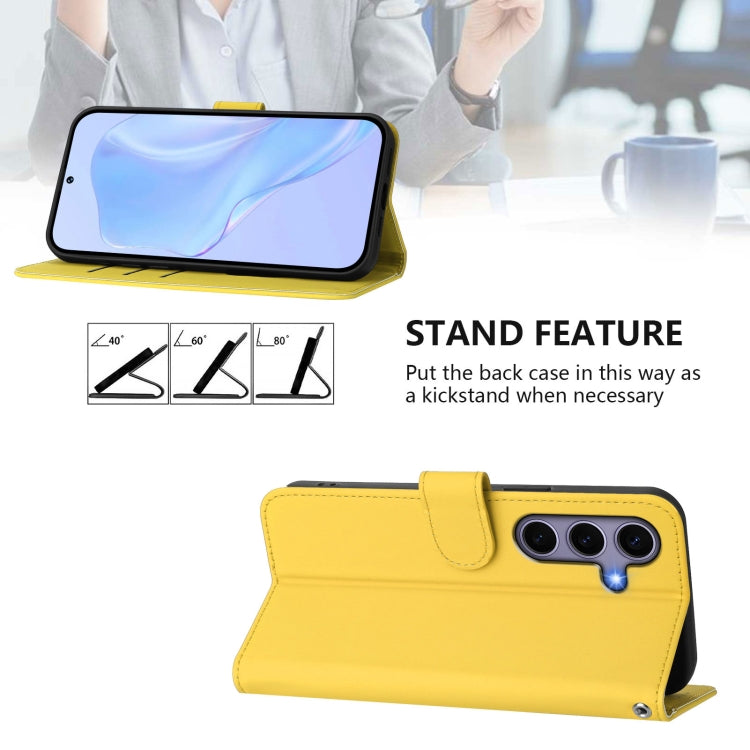 For Samsung Galaxy S25 5G Skin Feel Solid Color Leather Phone Case with Lanyard(Lemon Yellow) - Galaxy S25 5G Cases by buy2fix | Online Shopping UK | buy2fix