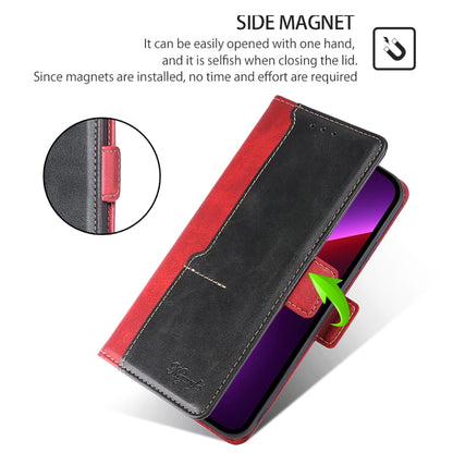 For iPhone 16 Contrast Color Side Buckle Leather Phone Case(Red + Black) - iPhone 16 Cases by buy2fix | Online Shopping UK | buy2fix