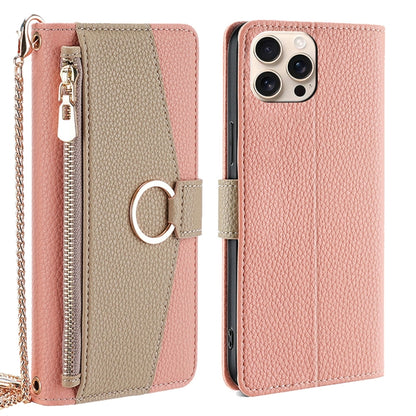 For iPhone 16 Pro Max Crossbody Litchi Texture Leather Phone Case(Pink) - iPhone 16 Pro Max Cases by buy2fix | Online Shopping UK | buy2fix