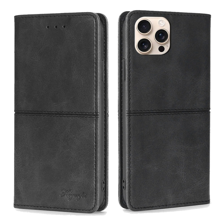 For iPhone 16 Pro Max Cow Texture Magnetic Leather Phone Case(Black) - iPhone 16 Pro Max Cases by buy2fix | Online Shopping UK | buy2fix