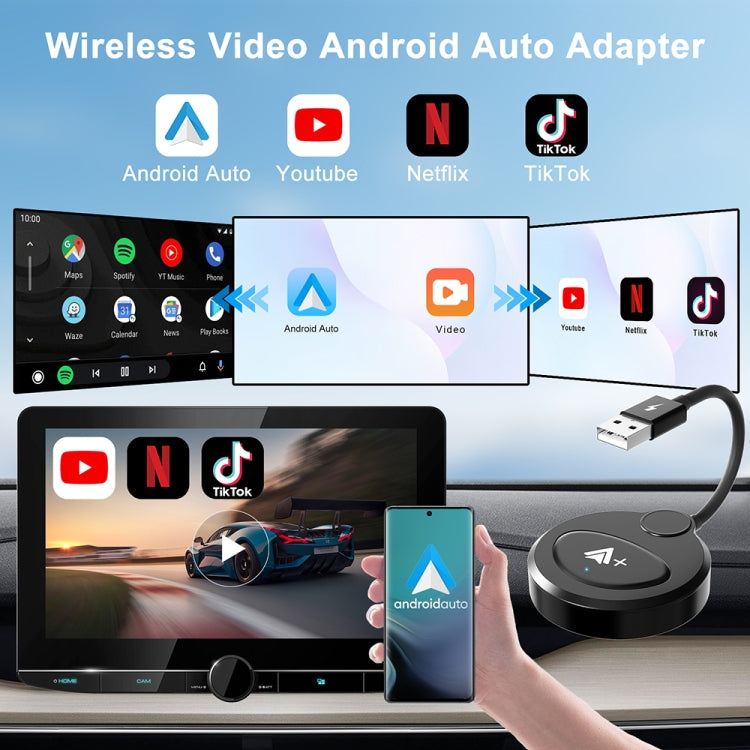 USB Interface Wired to Wireless CarPlay Auto Adapter for Android, Specification:Round(Carbon Fiber) - Bluetooth Adapters by buy2fix | Online Shopping UK | buy2fix