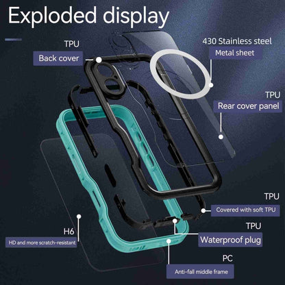 For iPhone 16 Plus RedPepper IP68 Waterproof Triple-proof MagSafe Phone Case(Black Blue) - iPhone 16 Plus Cases by RedPepper | Online Shopping UK | buy2fix