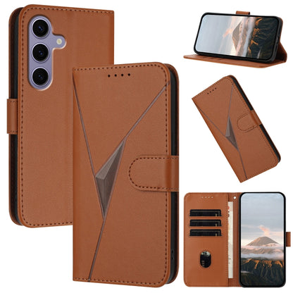 For Samsung Galaxy S25 5G Triangle Pattern Buckle Clasp Leather Phone Case(Brown) - Galaxy S25 5G Cases by buy2fix | Online Shopping UK | buy2fix