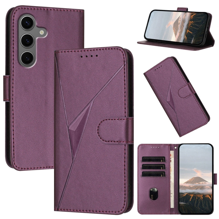 For Samsung Galaxy S25+ 5G Triangle Pattern Buckle Clasp Leather Phone Case(Dark Purple) - Galaxy S25+ 5G Cases by buy2fix | Online Shopping UK | buy2fix