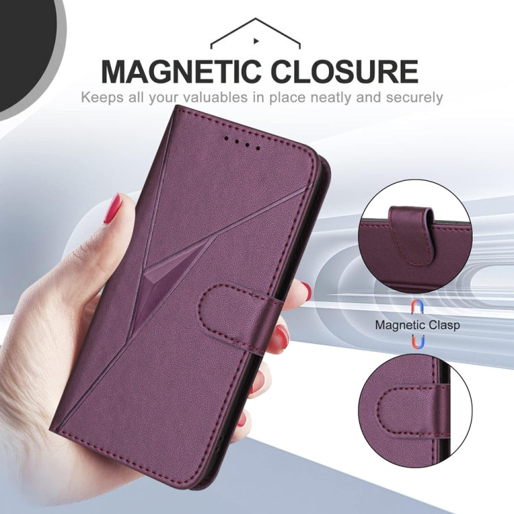 For Samsung Galaxy S25+ 5G Triangle Pattern Buckle Clasp Leather Phone Case(Dark Purple) - Galaxy S25+ 5G Cases by buy2fix | Online Shopping UK | buy2fix