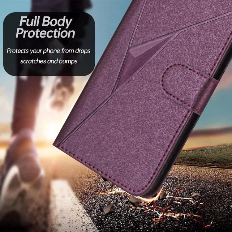 For Samsung Galaxy S25+ 5G Triangle Pattern Buckle Clasp Leather Phone Case(Dark Purple) - Galaxy S25+ 5G Cases by buy2fix | Online Shopping UK | buy2fix