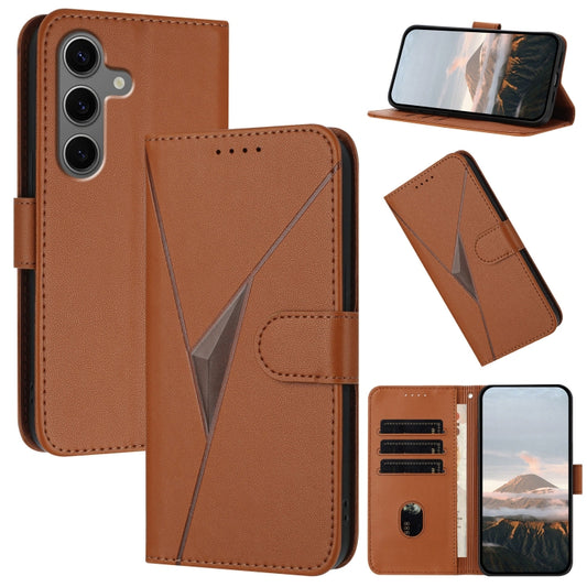 For Samsung Galaxy S25+ 5G Triangle Pattern Buckle Clasp Leather Phone Case(Brown) - Galaxy S25+ 5G Cases by buy2fix | Online Shopping UK | buy2fix