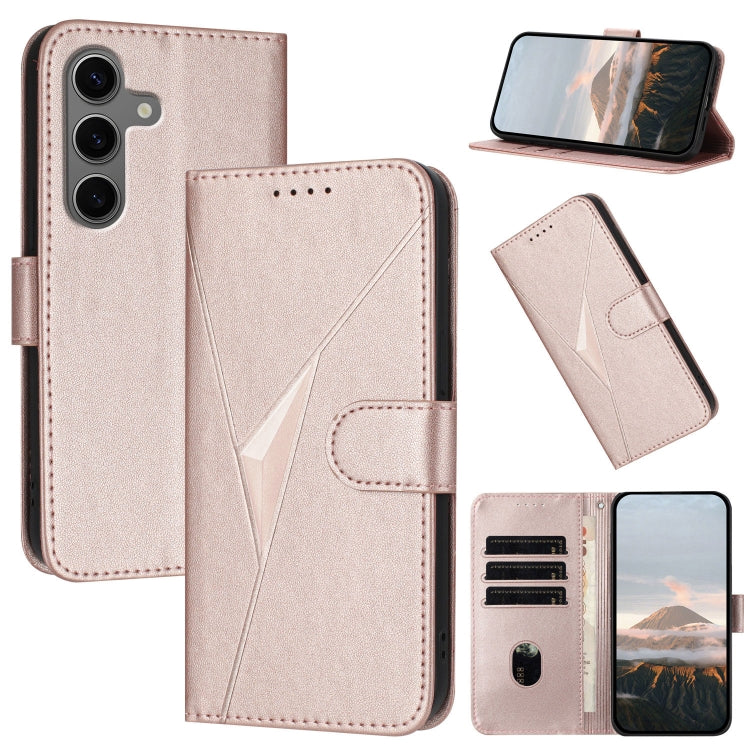 For Samsung Galaxy S25+ 5G Triangle Pattern Buckle Clasp Leather Phone Case(Rose Gold) - Galaxy S25+ 5G Cases by buy2fix | Online Shopping UK | buy2fix