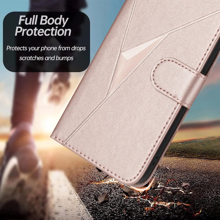 For Samsung Galaxy S25+ 5G Triangle Pattern Buckle Clasp Leather Phone Case(Rose Gold) - Galaxy S25+ 5G Cases by buy2fix | Online Shopping UK | buy2fix