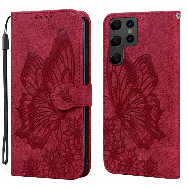 For Samsung Galaxy S25 Ultra 5G Retro Skin Feel Butterflies Embossing Horizontal Flip Leather Phone Case(Red) - Galaxy S25 Ultra 5G Cases by buy2fix | Online Shopping UK | buy2fix