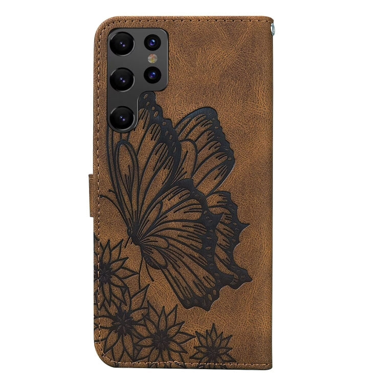 For Samsung Galaxy S25 Ultra 5G Retro Skin Feel Butterflies Embossing Horizontal Flip Leather Phone Case(Brown) - Galaxy S25 Ultra 5G Cases by buy2fix | Online Shopping UK | buy2fix