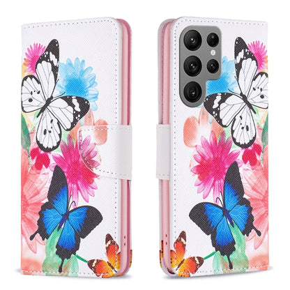 For Samsung Galaxy S25 Ultra 5G Colored Drawing Pattern Leather Phone Case(Butterflies) - Galaxy S25 Ultra 5G Cases by buy2fix | Online Shopping UK | buy2fix