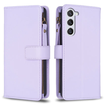 For Samsung Galaxy S25 5G 9 Card Slots Zipper Wallet Leather Flip Phone Case(Light Purple) - Galaxy S25 5G Cases by buy2fix | Online Shopping UK | buy2fix