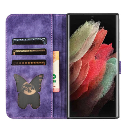 For Samsung Galaxy S25 Ultra 5G Butterfly Cat Embossing Flip Leather Phone Case(Purple) - Galaxy S25 Ultra 5G Cases by buy2fix | Online Shopping UK | buy2fix