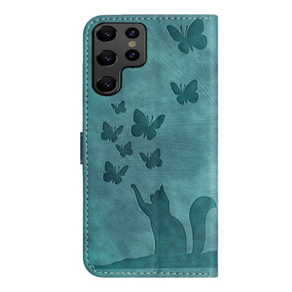 For Samsung Galaxy S25 Ultra 5G Butterfly Cat Embossing Flip Leather Phone Case(Wathet) - Galaxy S25 Ultra 5G Cases by buy2fix | Online Shopping UK | buy2fix