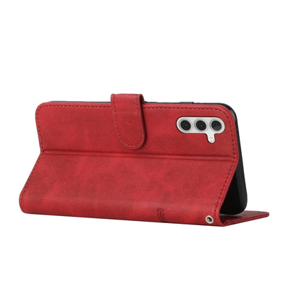 For Samsung Galaxy S25 / S24 5G Stitching Calf Texture Buckle Leather Phone Case(Red) - Galaxy S25 5G Cases by buy2fix | Online Shopping UK | buy2fix