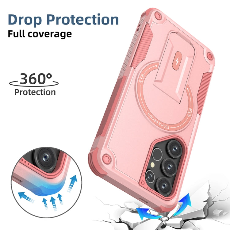 For Samsung Galaxy S25 Ultra 5G Armor MagSafe Holder PC Hybrid TPU Phone Case(Pink) - Galaxy S25 Ultra 5G Cases by buy2fix | Online Shopping UK | buy2fix