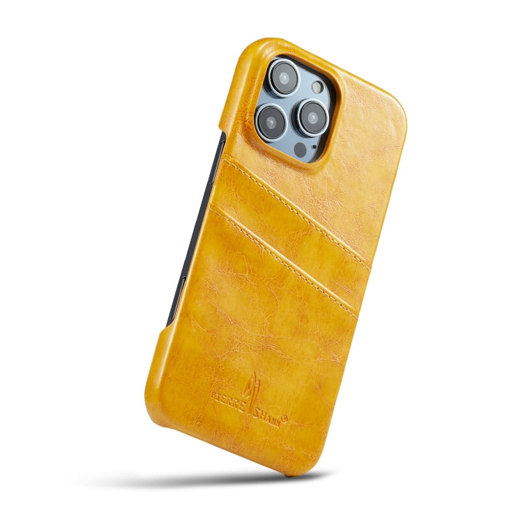 For iPhone 16 Pro Fierre Shann Retro Oil Wax Texture Card Slots PU Leather Phone Case(Yellow) - iPhone 16 Pro Cases by FIERRE SHANN | Online Shopping UK | buy2fix