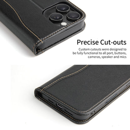 For iPhone 16 Pro Max Fierre Shann Cowhide Leather Flip Leather Phone Case(Black) - iPhone 16 Pro Max Cases by FIERRE SHANN | Online Shopping UK | buy2fix