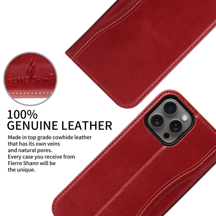 For iPhone 16 Pro Fierre Shann Cowhide Leather Flip Leather Phone Case(Red) - iPhone 16 Pro Cases by FIERRE SHANN | Online Shopping UK | buy2fix