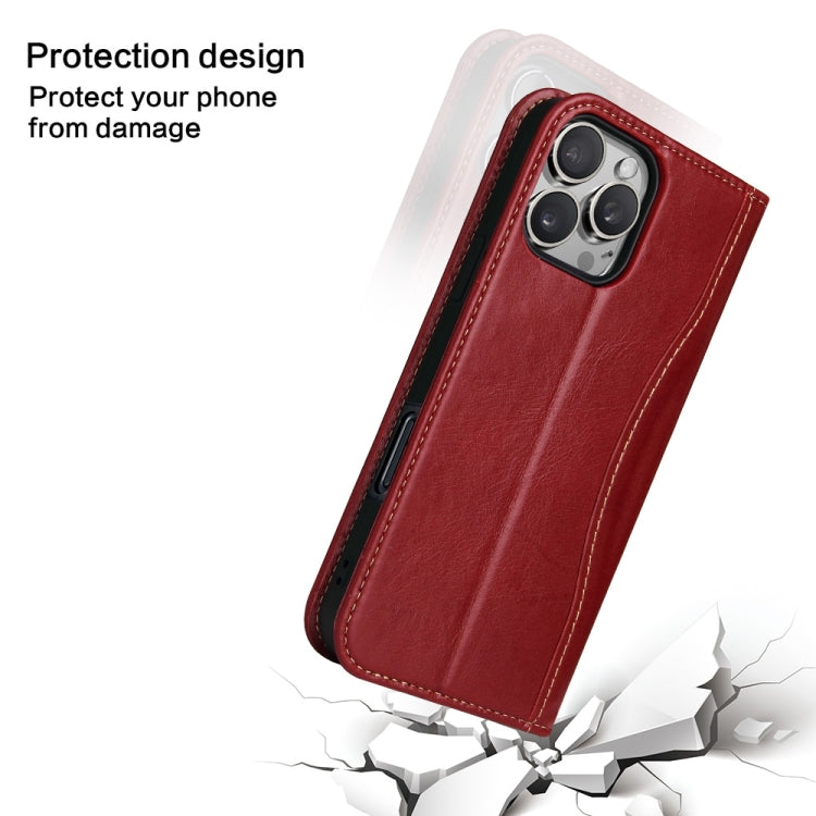 For iPhone 16 Pro Fierre Shann Cowhide Leather Flip Leather Phone Case(Red) - iPhone 16 Pro Cases by FIERRE SHANN | Online Shopping UK | buy2fix