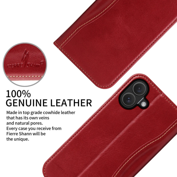 For iPhone 16 Plus Fierre Shann Cowhide Leather Flip Leather Phone Case(Red) - iPhone 16 Plus Cases by FIERRE SHANN | Online Shopping UK | buy2fix