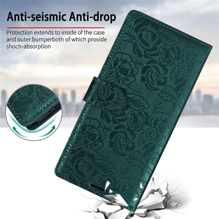 For Samsung Galaxy S25 5G Peony Flowers Imprint Leather Phone Case(Green) - Galaxy S25 5G Cases by buy2fix | Online Shopping UK | buy2fix