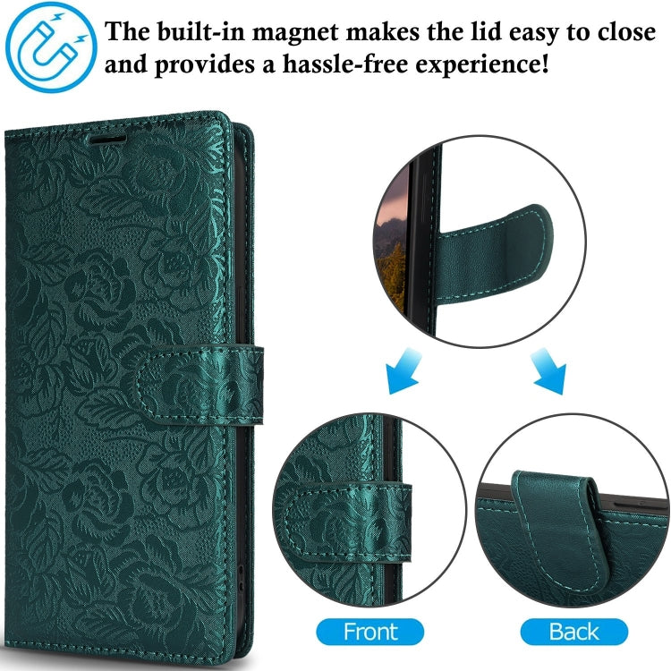 For Samsung Galaxy S25 Ultra 5G Peony Flowers Imprint Leather Phone Case(Green) - Galaxy S25 Ultra 5G Cases by buy2fix | Online Shopping UK | buy2fix