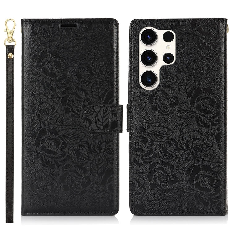 For Samsung Galaxy S25 Ultra 5G Peony Flowers Imprint Leather Phone Case(Black) - Galaxy S25 Ultra 5G Cases by buy2fix | Online Shopping UK | buy2fix