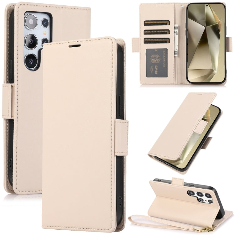 For Samsung Galaxy S25 Ultra 5G Side Buckle RFID Anti-theft Leather Phone Case(Apricot) - Galaxy S25 Ultra 5G Cases by buy2fix | Online Shopping UK | buy2fix