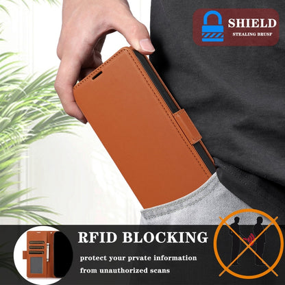 For Samsung Galaxy S25+ / S24+ 5G Side Buckle RFID Anti-theft Leather Phone Case(Brown) - Galaxy S25+ 5G Cases by buy2fix | Online Shopping UK | buy2fix