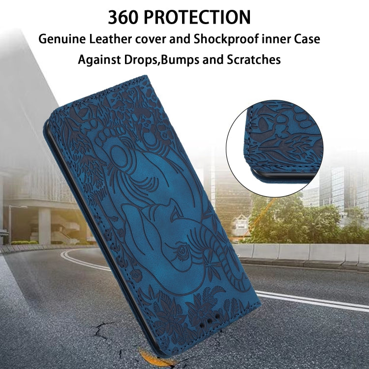 For Samsung Galaxy S25 5G Retro Elephant Embossed Leather Phone Case(Blue) - Galaxy S25 5G Cases by buy2fix | Online Shopping UK | buy2fix