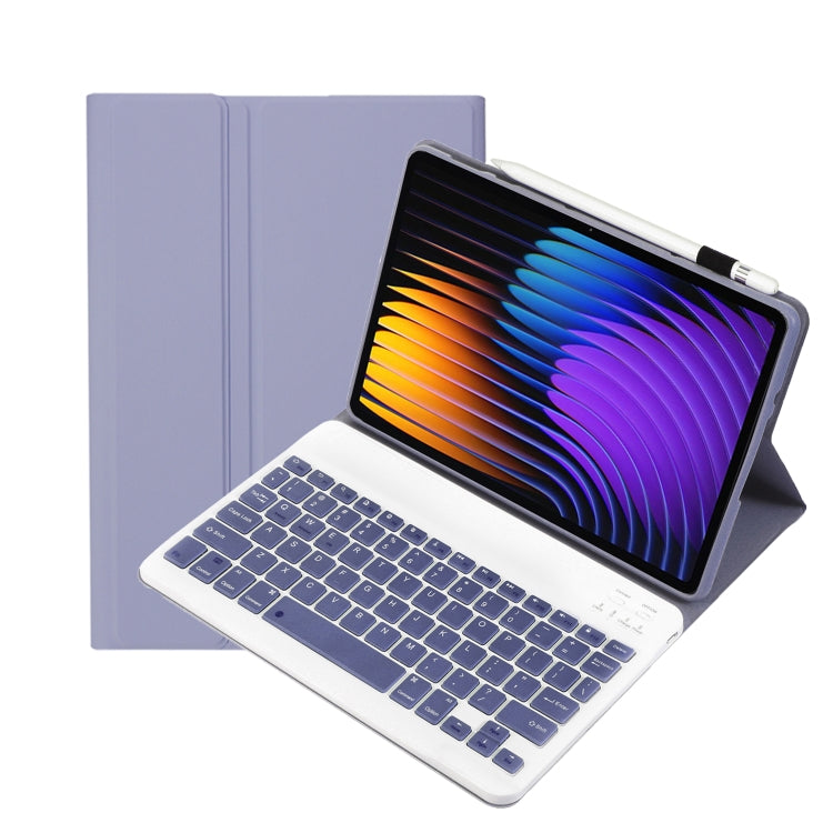 For Xiaomi Pad 7 / 7 Pro 11.2 inch A0N13 Ultra-thin Detachable Bluetooth Keyboard Leather Tablet Case(Lavender White) - Others Keyboard by buy2fix | Online Shopping UK | buy2fix