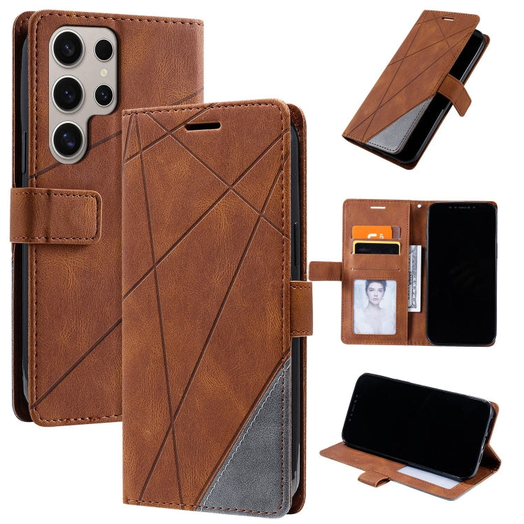 For Samsung Galaxy S25 Ultra 5G Skin Feel Splicing Leather Phone Case(Brown) - Galaxy S25 Ultra 5G Cases by buy2fix | Online Shopping UK | buy2fix