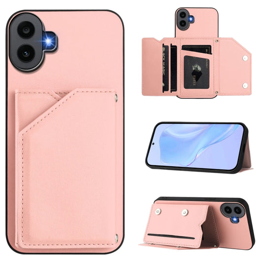 For Nothing CMF Phone 1 Skin Feel Four Card Slots Phone Case with Wrist Strap(Pink) - More Brand by buy2fix | Online Shopping UK | buy2fix