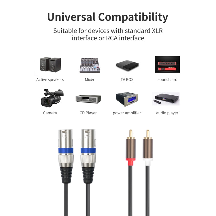 2 RCA Male to 2 XLR 3pin Male Audio Cable, Length:1.5m(Black Silver) - RCA Cable by buy2fix | Online Shopping UK | buy2fix