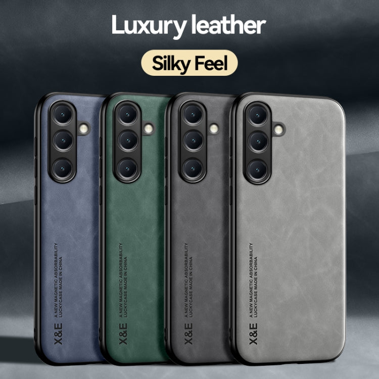 For Samsung Galaxy S25+ 5G Skin Feel Magnetic Leather Back Phone Case(Light Grey) - Galaxy S25+ 5G Cases by buy2fix | Online Shopping UK | buy2fix