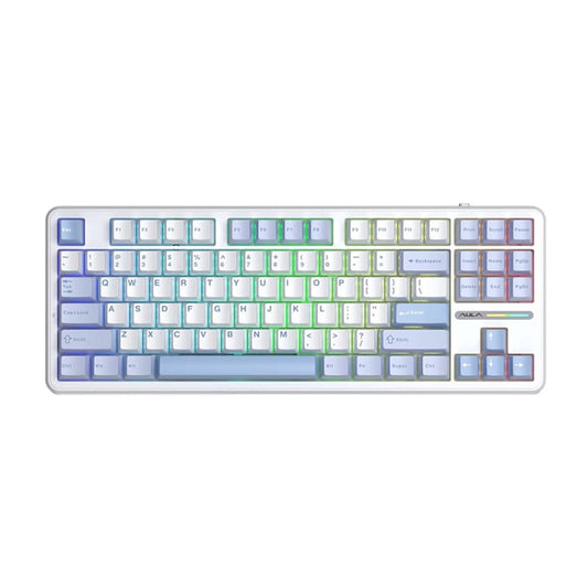 AULA F87 87 Keys Wired/2.4G/Bluetooth Three Model Customized RGB Mechanical Keyboard(Sea Salt Blue) - Wireless Keyboard by AULA | Online Shopping UK | buy2fix