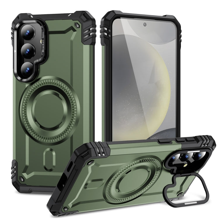 For Samsung Galaxy S25+ 5G Lens Holder MagSafe Phone Case(Army Green) - Galaxy S25+ 5G Cases by buy2fix | Online Shopping UK | buy2fix